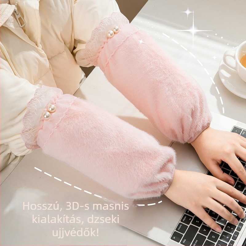 Hosszú plüss karvédők irodai használatra — poliészter anyag, szennyeződés elleni védelem, tél és ősz, egyszínű, egyszerű stílus, nőknek
