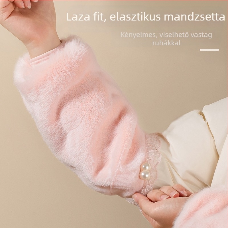 Hosszú plüss karvédők irodai használatra — poliészter anyag, szennyeződés elleni védelem, tél és ősz, egyszínű, egyszerű stílus, nőknek