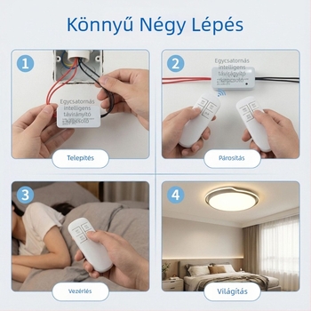 Vezeték nélküli távirányítós kapcsoló 220V, egycsatornás mennyezeti világításhoz