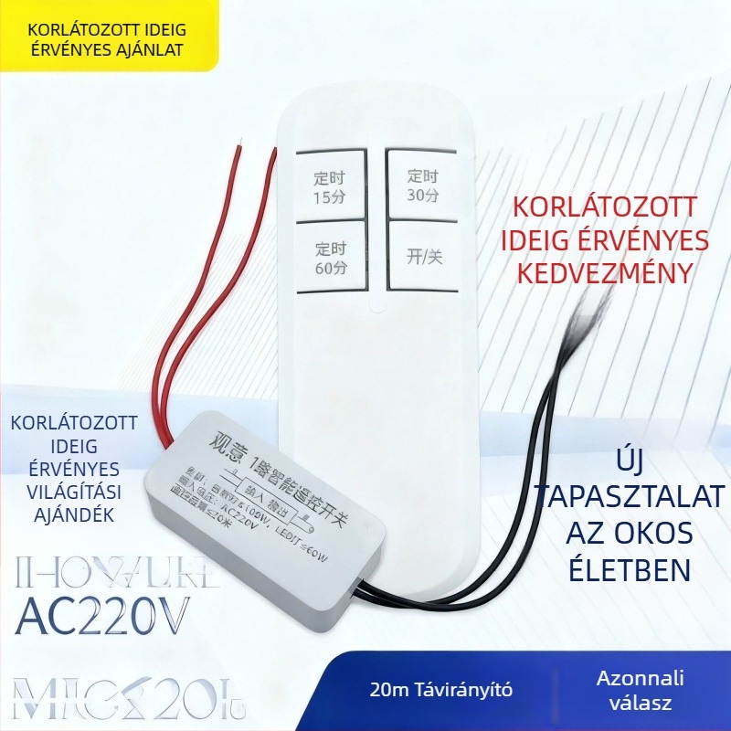 Vezeték nélküli távirányítós kapcsoló 220V, egycsatornás mennyezeti világításhoz