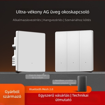 Okos kapcsolópanel hangvezérléssel, vezeték nélküli kettős vezérléssel, Bluetooth Mesh 2.0, távoli vezérléssel mobilesalkalmazással | Feszültség: 110-240 V AC • Áram: 10 A • Szerelési furatáv: 60 mm • Panel anyaga: ezüstös hatású üveg