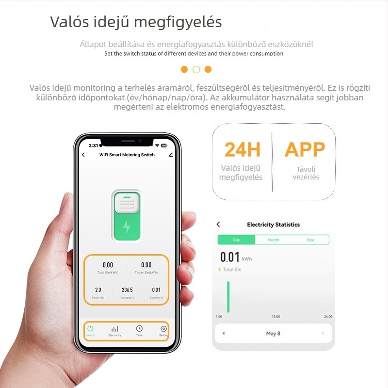 Intelligens áramkör-megszakító WiFi energia-mérővel, túl- és alacsony feszültség védelem, távoli vezérlés alkalmazással és időzítővel