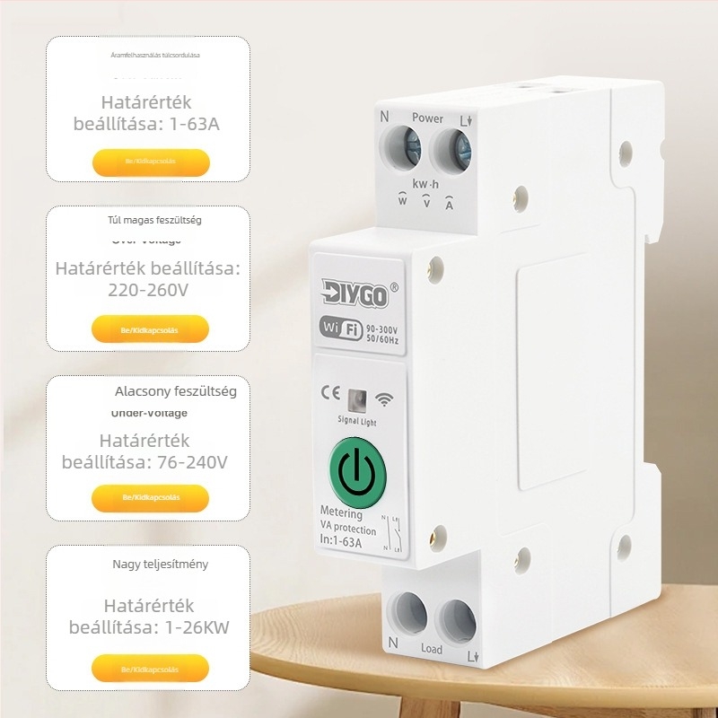 Intelligens áramkör-megszakító WiFi energia-mérővel, túl- és alacsony feszültség védelem, távoli vezérlés alkalmazással és időzítővel