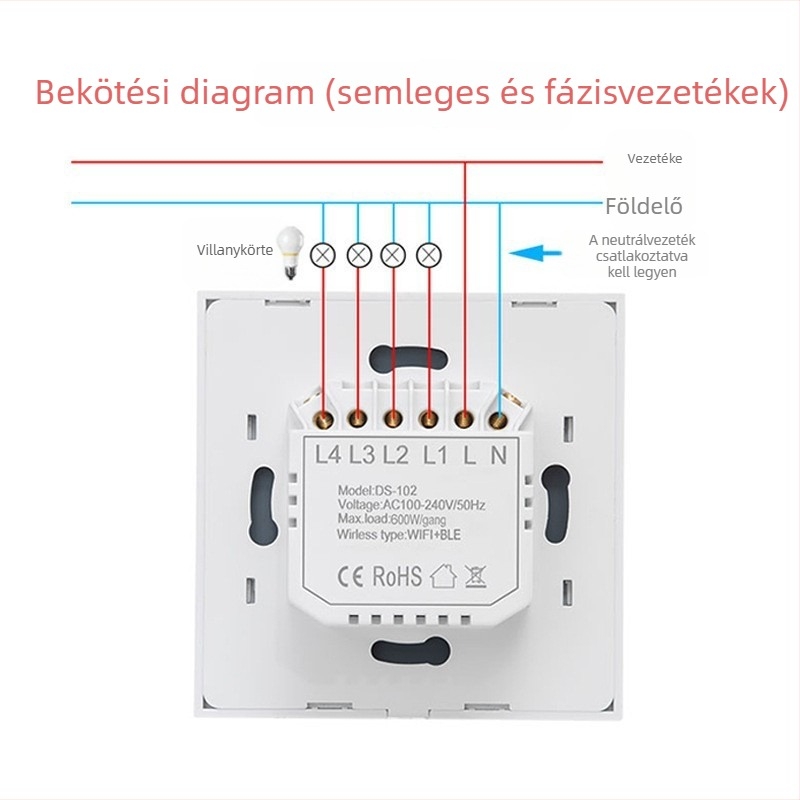 Okos gombkapcsoló WiFi-vel, Alexa hangvezérléssel és alkalmazás távoli vezérléssel (AC110-240V, szerelési furat 86×86 mm, tiszta rézlemez, 3C osztály 400V-ig)