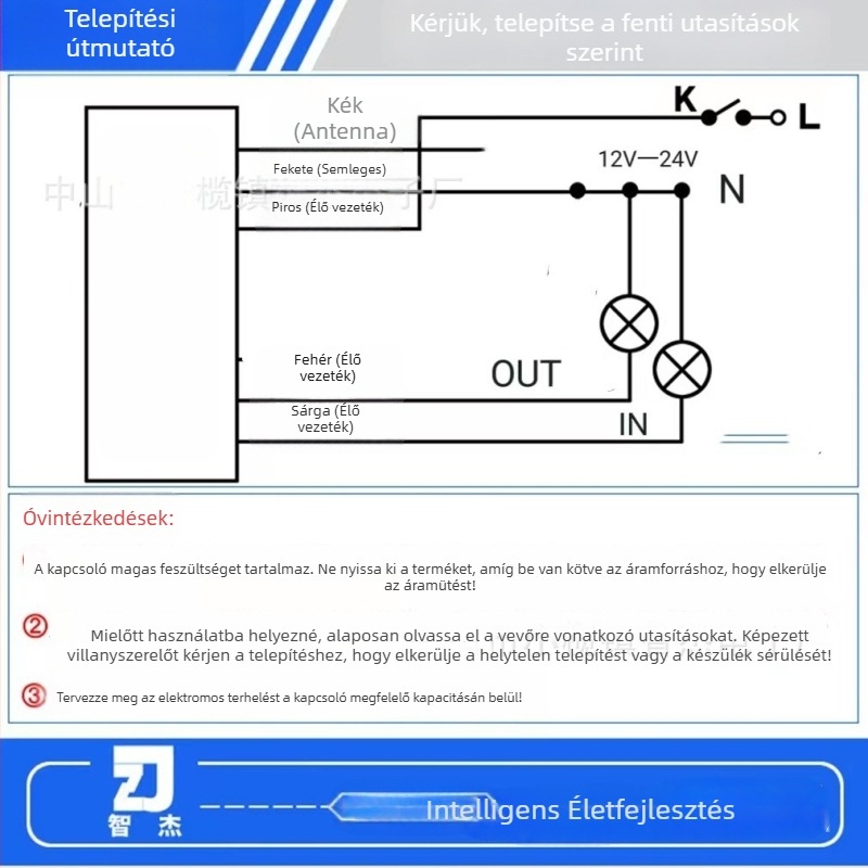 Duál távirányítós autóvontató kapcsoló 12V-24V, kültéri használatra, modell ZJ06-2, működési hőmérséklet -10°C-tól 60°C-ig