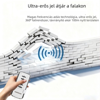 Kétirányú digitális szegmens kapcsoló világításhoz távirányítóval, vevőtávolság 20–30 m, működési hőmérséklet -10–85 °C, 3C tanúsítvány (tanúsítvány száma 2016010202911861)