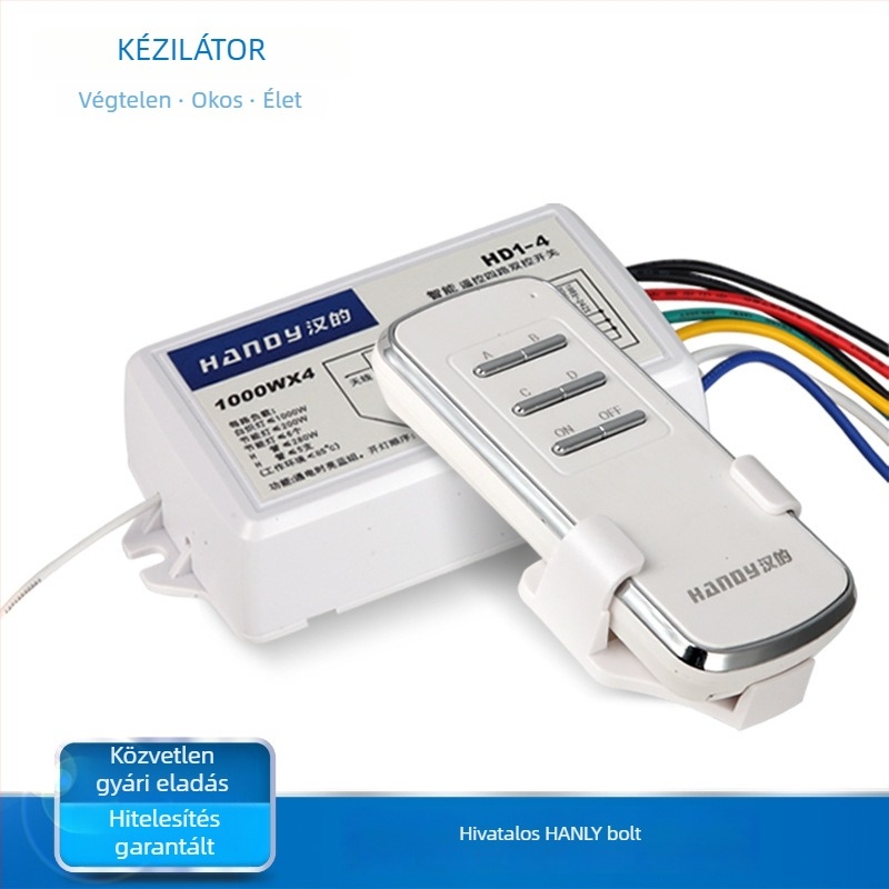 Kétirányú digitális szegmens kapcsoló világításhoz távirányítóval, vevőtávolság 20–30 m, működési hőmérséklet -10–85 °C, 3C tanúsítvány (tanúsítvány száma 2016010202911861)