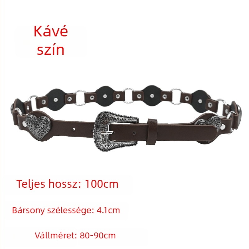 Női PU bőr öv szív alakú díszítéssel, ötvözet csattal, tűs zárás, splicing technológia, sokoldalú retro-punk stílus