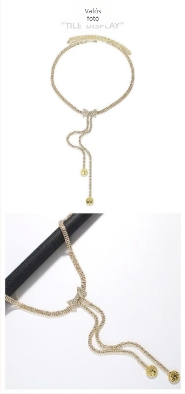 Rhinestone derek lánc fityegő bojtokkal, fémből, nőknek, európai stílus, aranyos dizájn, 115 cm hosszú