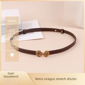 Vintage bőröv zink ötvözetű csattal, kézzel készített első réteg borjúbőrből, retro irodalmi stílus