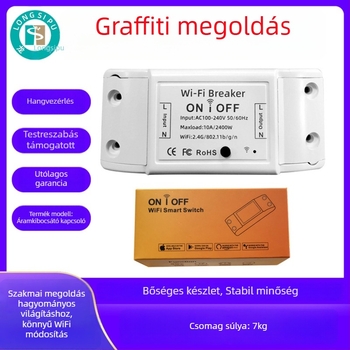 WiFi okos kapcsoló retrofit modul, App és hangvezérlés, 100-240 V AC, 10 A, PC tűzálló panel, rézlemez foszfor bronz