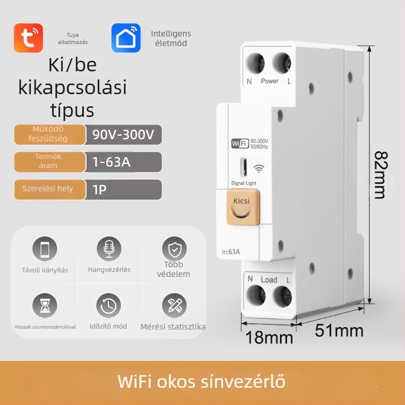 WiFi kapcsoló távoli vezérléssel, 118×72 mm rögzítési távolság, ABS panel, AC220-240V, 5A