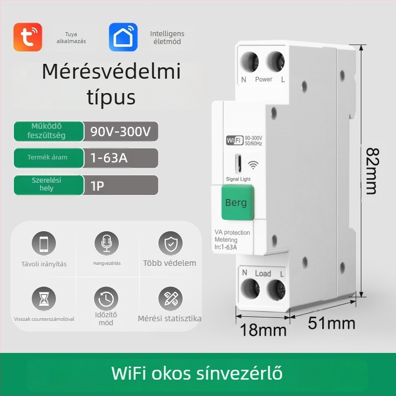 WiFi kapcsoló távoli vezérléssel, 118×72 mm rögzítési távolság, ABS panel, AC220-240V, 5A