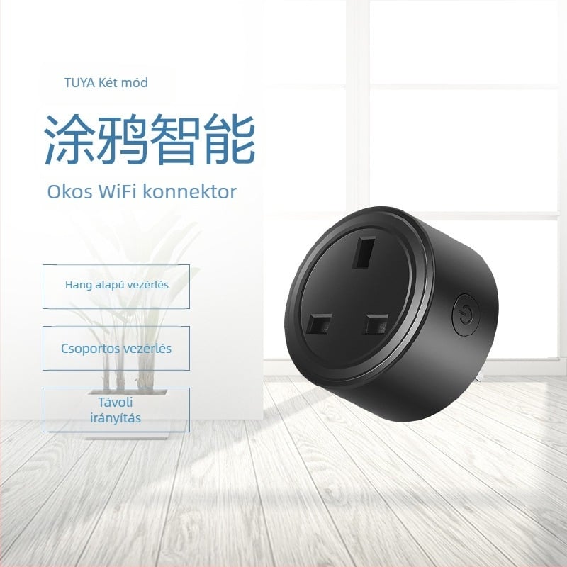 UK szabványú WiFi okos konnektor, alkalmazásvezérlés, 16A, 110-240V tartomány, 3500W, tömeg 84 g