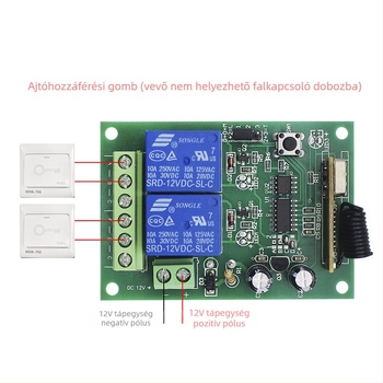 12V-os kétcsatornás motorkapcsoló előre-hátra mozgással garázsajtóhoz, 433MHz