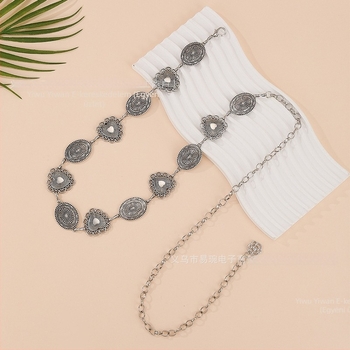 Uniszex fém derékszíj lánccal - retro szív mintával, hossz 100-105 cm, szélesség 2 cm, egylapos pánt, nemzeti stílus