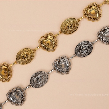 Uniszex fém derékszíj lánccal - retro szív mintával, hossz 100-105 cm, szélesség 2 cm, egylapos pánt, nemzeti stílus