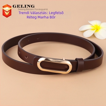 Női vékony bőröv, első osztályú marhahúrból, ötvözetes csattal, sima záródás, minimalist stílus