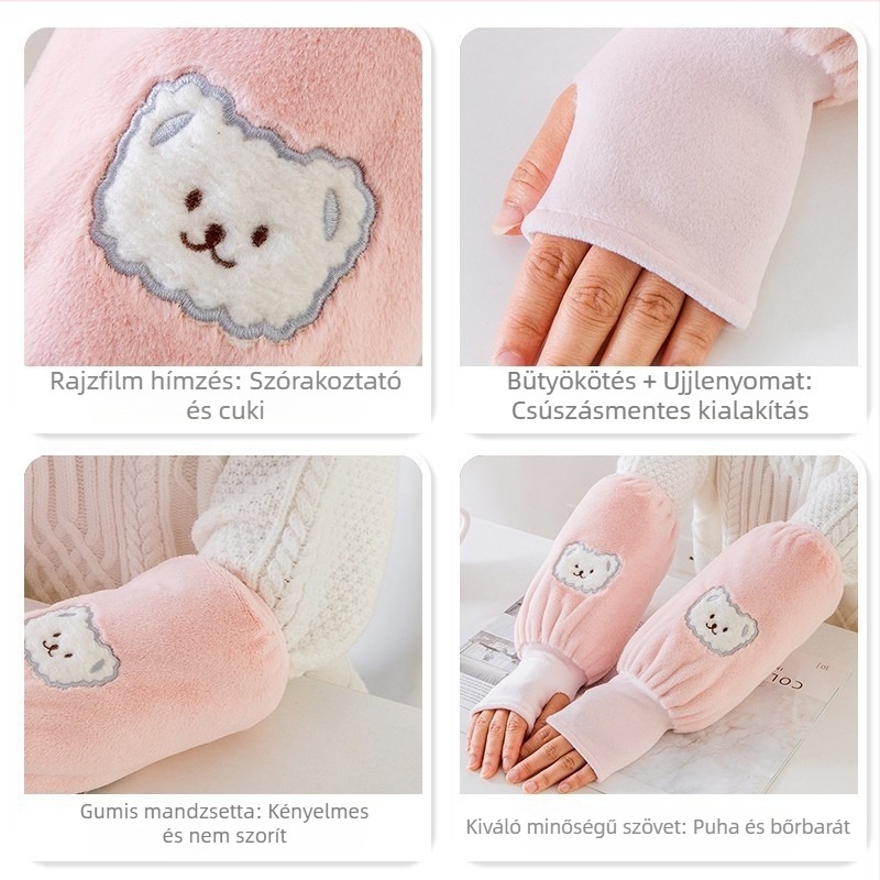 Uniszex téli fleece ujjmelegítő és kesztyű egyben, egy darabban, két az egyben kézmelegítő, cartoon minta