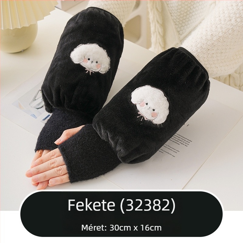 Uniszex téli fleece ujjmelegítő és kesztyű egyben, egy darabban, két az egyben kézmelegítő, cartoon minta