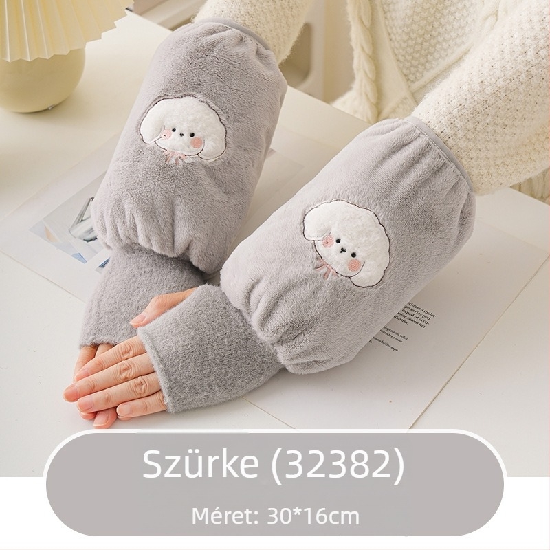 Uniszex téli fleece ujjmelegítő és kesztyű egyben, egy darabban, két az egyben kézmelegítő, cartoon minta