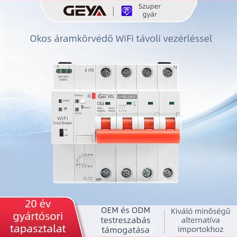 GEYA IoT kompakt kismegszakító 4G távoli vezérléssel mobiltelefonon és WiFi be/kikapcsolás