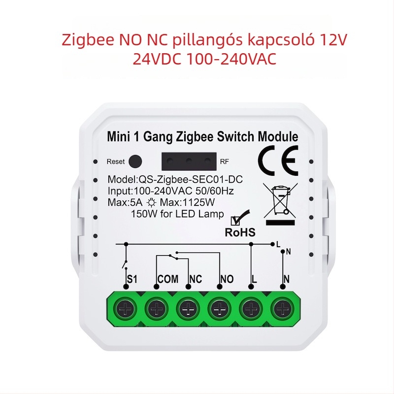 SZZM Zigbee okos kapcsoló száraz érintkezővel, 100-240V AC, 5A