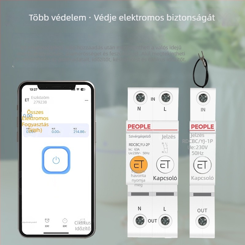 Okos WiFi áramkör-megszakító mobillal és időzítővel, távoli vezérléssel a mobiltelefonon keresztül, 220V AC, 63A, legfeljebb 15000W állítható