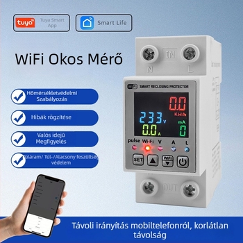 WiFi okos mérőszámítógép szivárgásvédő kapcsolóval, 110–220V, 63A, túl- és alacsony feszültség védelem