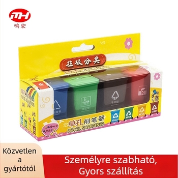 Ceruzahegyező szemetes dizájnnal - műanyag, kézi működtetés, készlet 4 db, 12 db/doboz