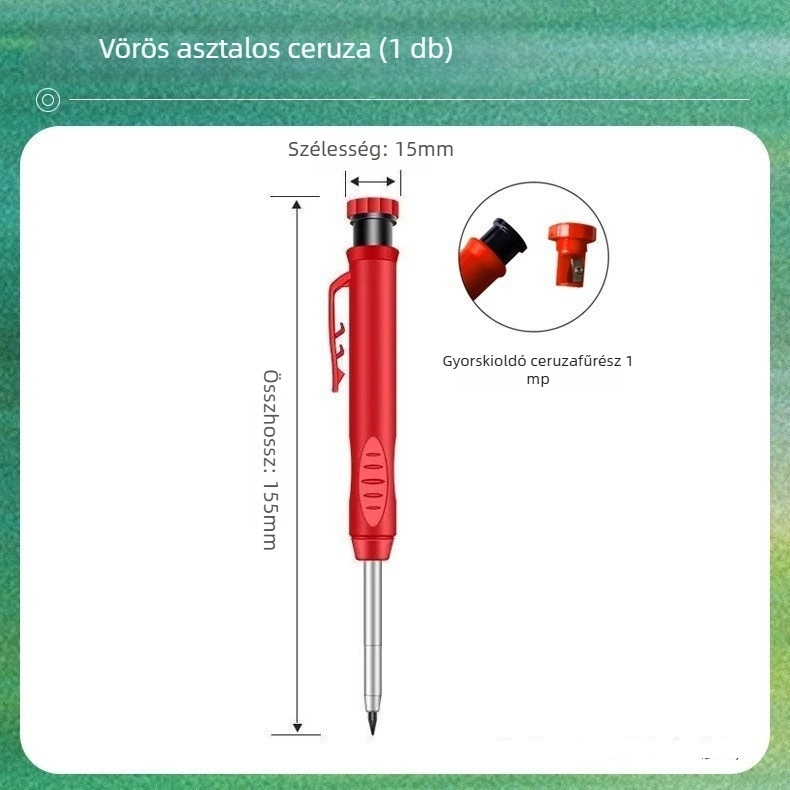 Faipari jelölő toll mély lyukakhoz, 2.8mm HB, kézi működtetés, műanyag test, lecserélhető penge