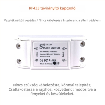 Vezeték nélküli távirányítós világításkapcsoló, 433MHz RF, 220V, öntapadós (433 MHz RF, 220V, vezeték nélküli, öntapadós)
