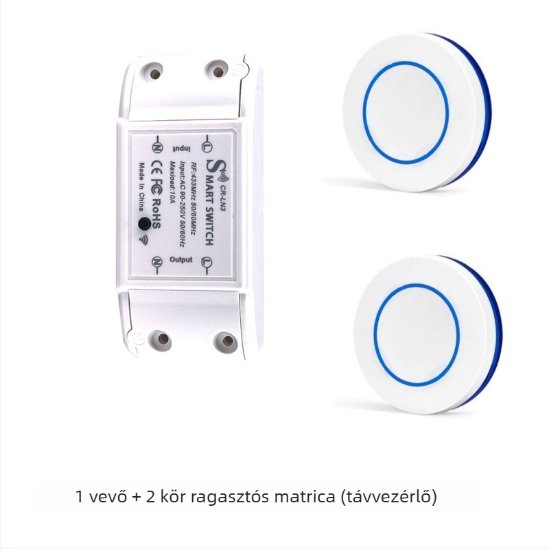 Vezeték nélküli távirányítós világításkapcsoló, 433MHz RF, 220V, öntapadós (433 MHz RF, 220V, vezeték nélküli, öntapadós)