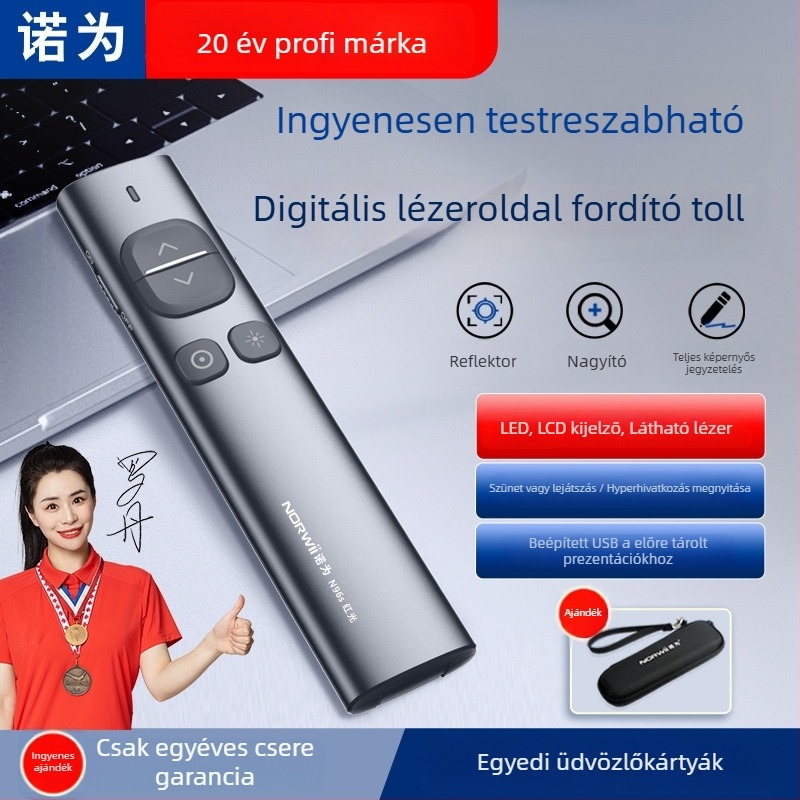 Norwii PPT lézeres vezeték nélküli toll tanárok számára oldalak lapozásához, ABS+PC, logó nyomtatás és testreszabás