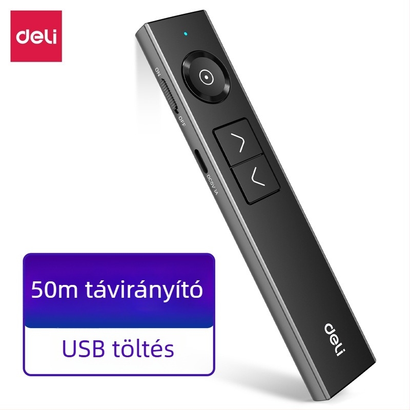 Deli 50681 Digitális oldalváltó lézerpointer, elektronikus oktatópálca, USB töltés, 50 m hatótávolság, 300 mAh akkumulátor