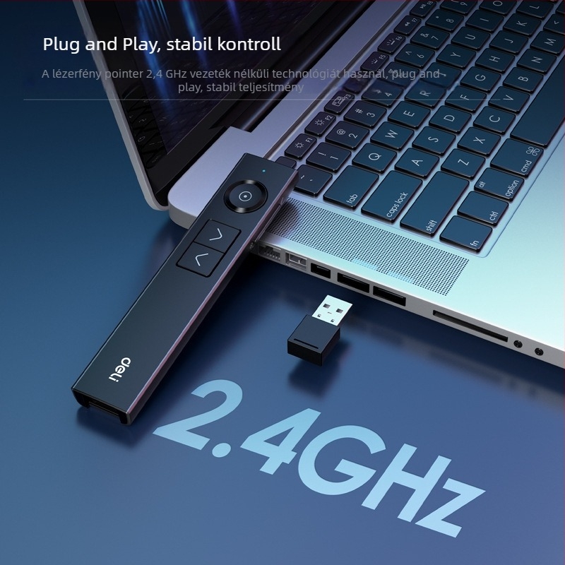 Deli 50681 Digitális oldalváltó lézerpointer, elektronikus oktatópálca, USB töltés, 50 m hatótávolság, 300 mAh akkumulátor