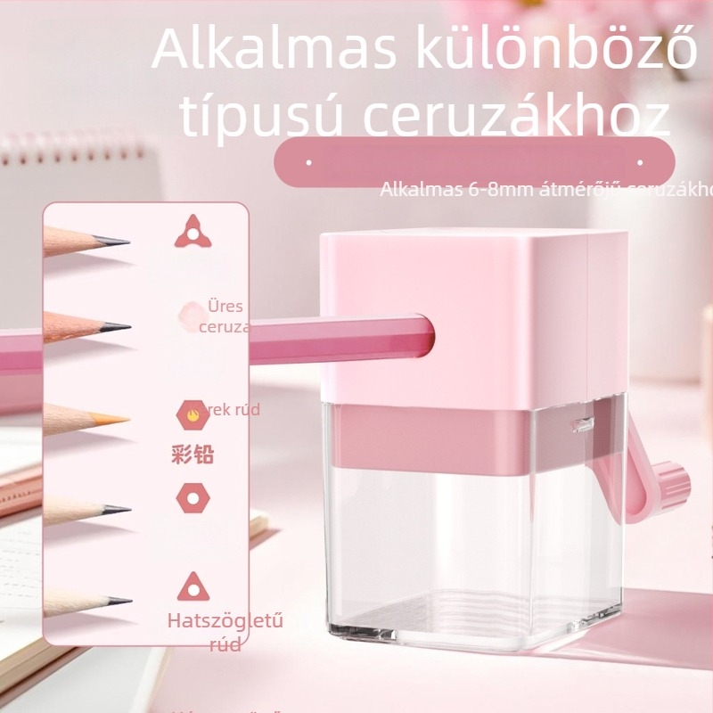 Kézi ceruzahegyező tekerővel — általános iskolásoknak, műanyagból, geometriai forma, 200 g