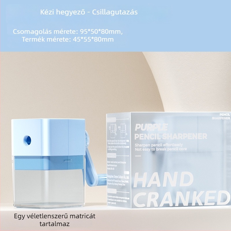 Kézi ceruzahegyező tekerővel — általános iskolásoknak, műanyagból, geometriai forma, 200 g