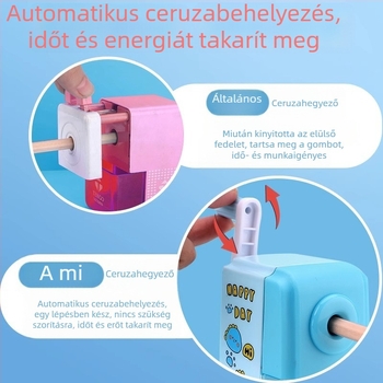 Xudele ceruzahegyező - kézi hajtású, műanyag testű, gyerekeknek, általános iskolába