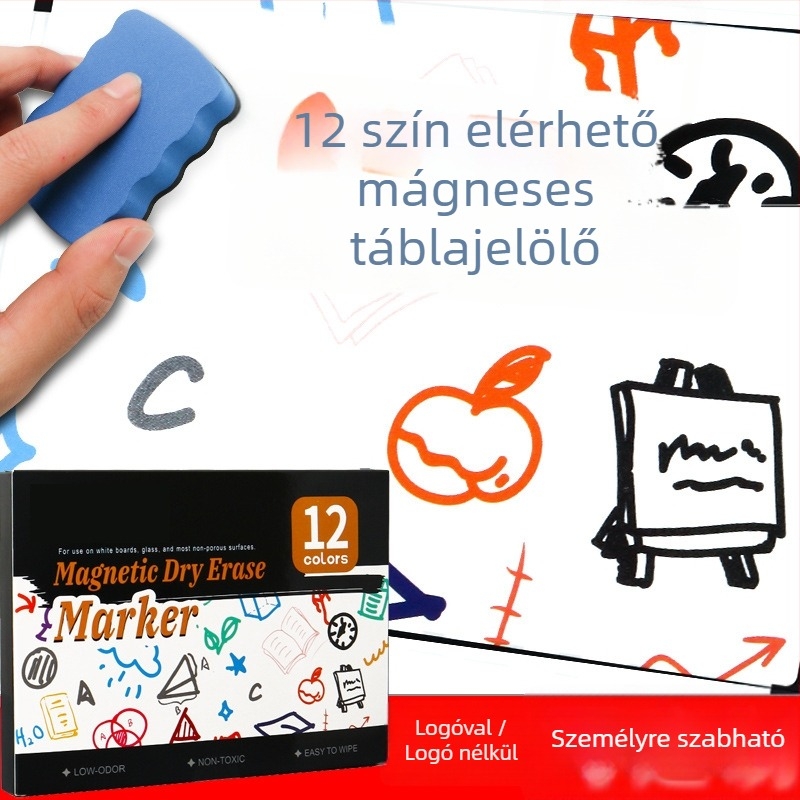 Fehér táblára toll, modell 208, műanyag tokkal, logó nyomtatva, dobozos csomagolás, vonalvastagság 2