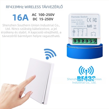 COLOROCK vezeték nélküli távirányítós kapcsoló otthoni és irodai világításhoz és készülékekhez, -20–60 °C működési tartomány, CE tanúsítvány.