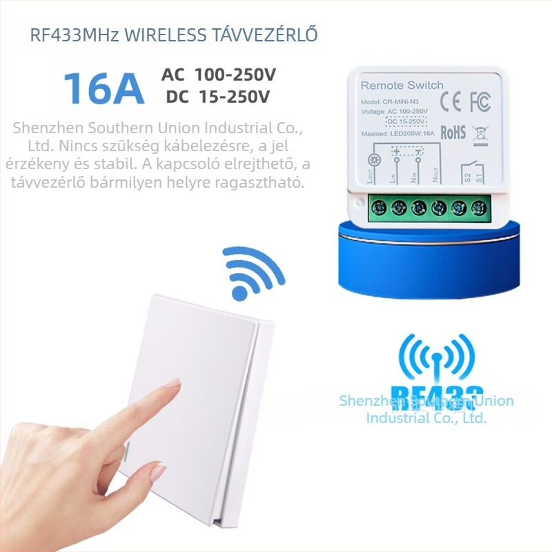 COLOROCK vezeték nélküli távirányítós kapcsoló otthoni és irodai világításhoz és készülékekhez, -20–60 °C működési tartomány, CE tanúsítvány.