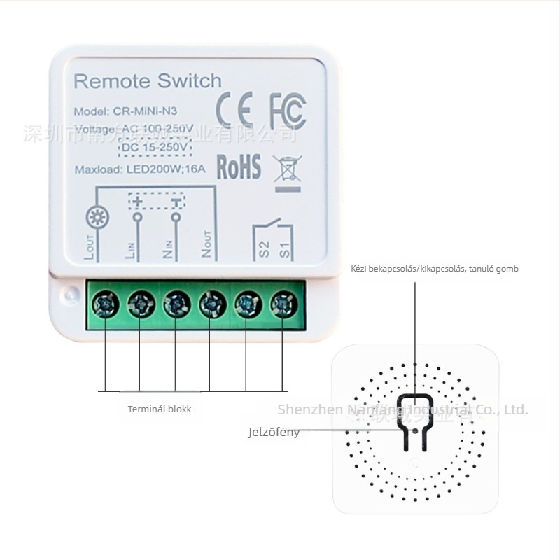 COLOROCK vezeték nélküli távirányítós kapcsoló otthoni és irodai világításhoz és készülékekhez, -20–60 °C működési tartomány, CE tanúsítvány.