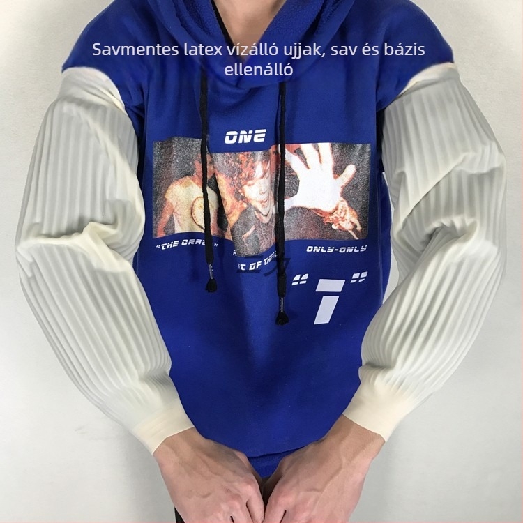 Latex vízálló ujjakkal ellátott kötény – konyhai és háztartási feladatokra, olajálló, kopásálló, sav-bázis-ellenálló, korrózióálló