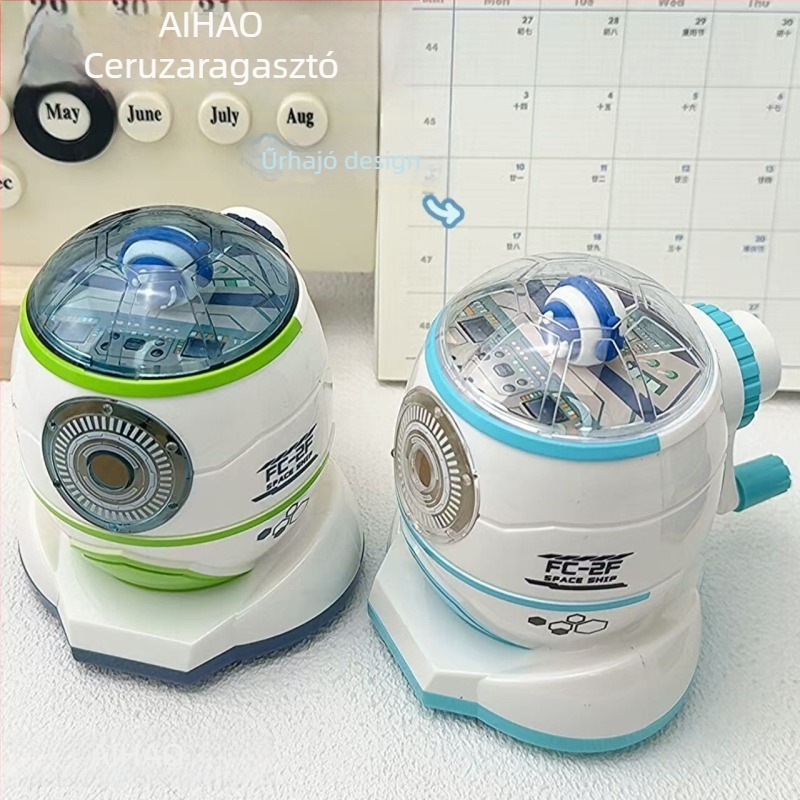 Hobby Ps9490 ceruzahegyező — űrhajó dizájn, kézi hajtású, műanyag, geometriai forma