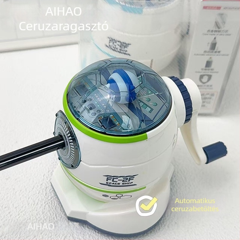 Hobby Ps9490 ceruzahegyező — űrhajó dizájn, kézi hajtású, műanyag, geometriai forma