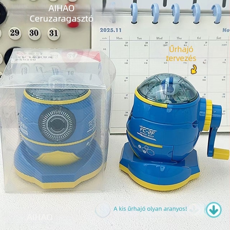 Hobby Ps9490 ceruzahegyező — űrhajó dizájn, kézi hajtású, műanyag, geometriai forma