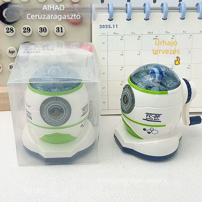 Hobby Ps9490 ceruzahegyező — űrhajó dizájn, kézi hajtású, műanyag, geometriai forma