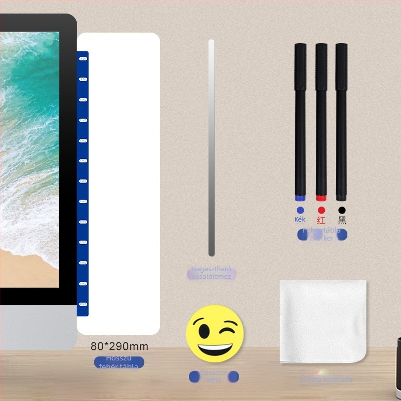 Kétoldalas mágneses oldalsó jegyzet-tábla számítógép-monitorhoz, törölhető asztali memo