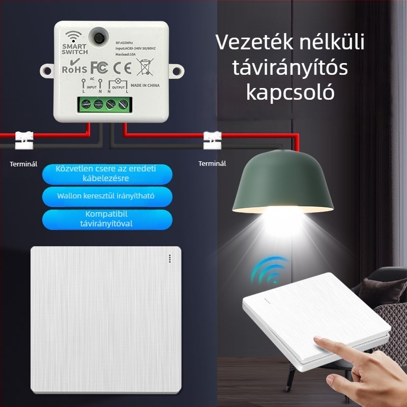 Vezeték nélküli távirányítós kapcsoló, kettős vezérlés, 86-os panel, 220V